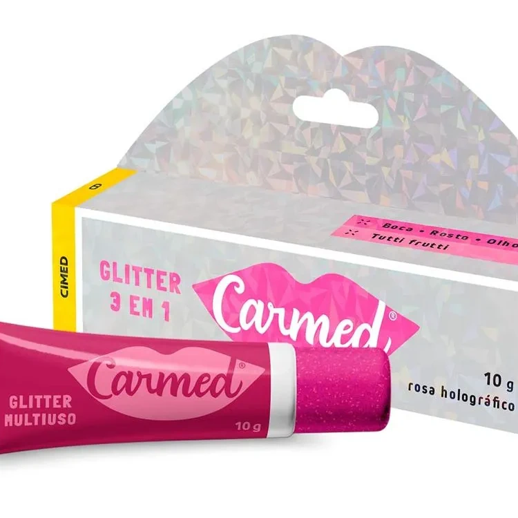 Carmed Glitter 3 em 1 rosa holografico
